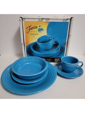 Fiesta Peacock Blue 5 Piece Place Setting Made In USA Homer McLaughlin China